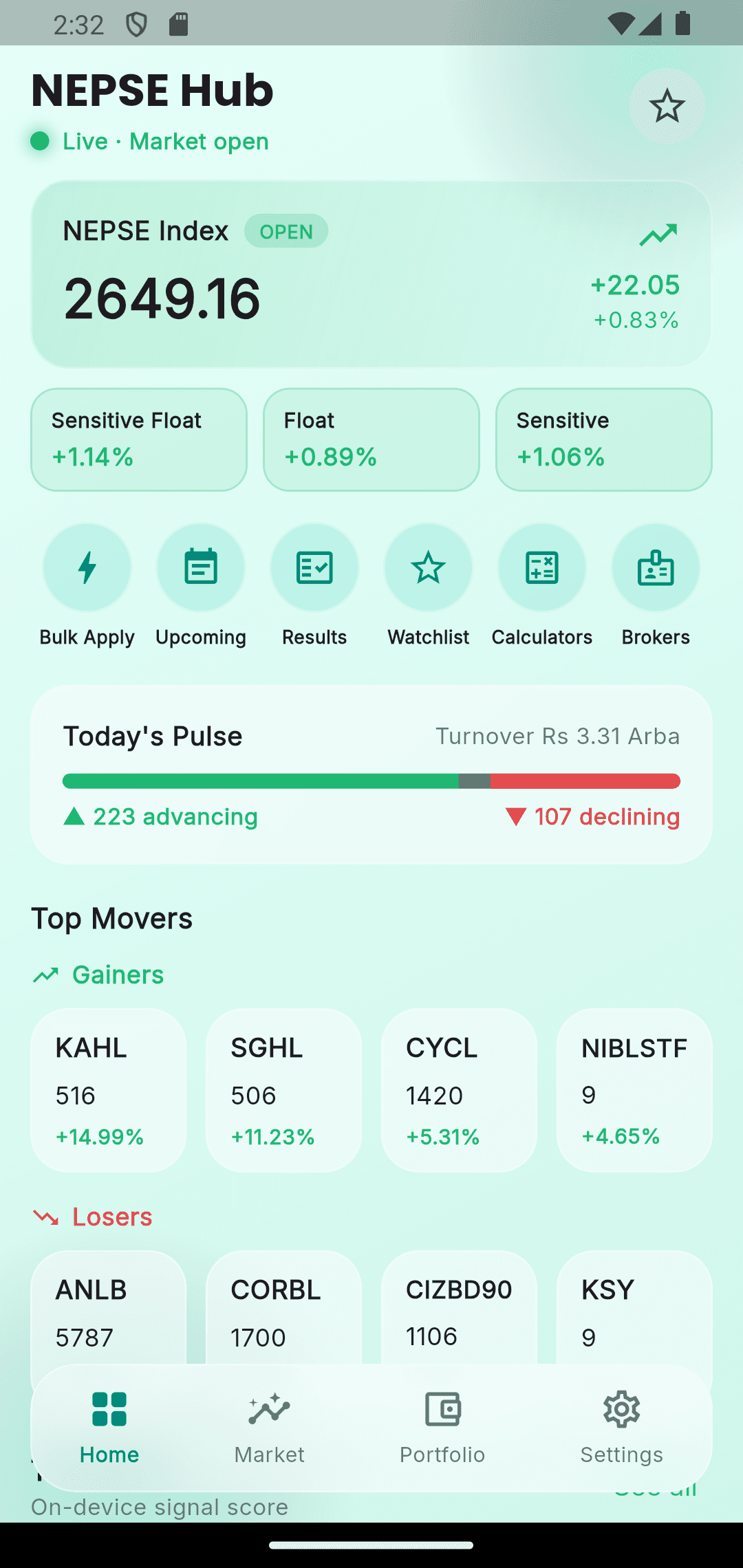 Live market at a glance