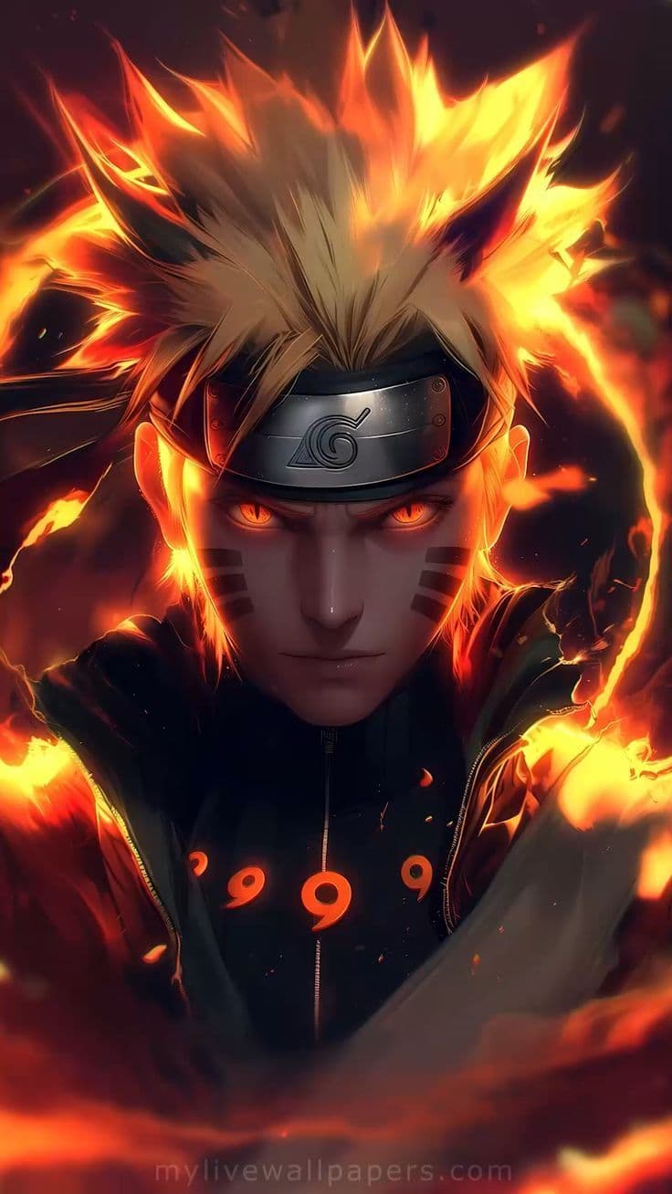 This may contain: an anime character with fire around his head
