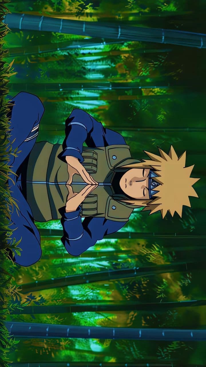 This may contain: an anime character is standing in the water with his hands on his chest and looking at something