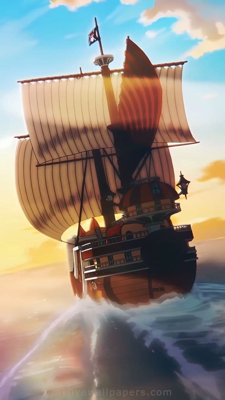 This may contain: an animated pirate ship sailing through the ocean