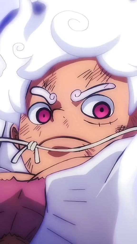 This may contain: an anime character with pink eyes and white hair
