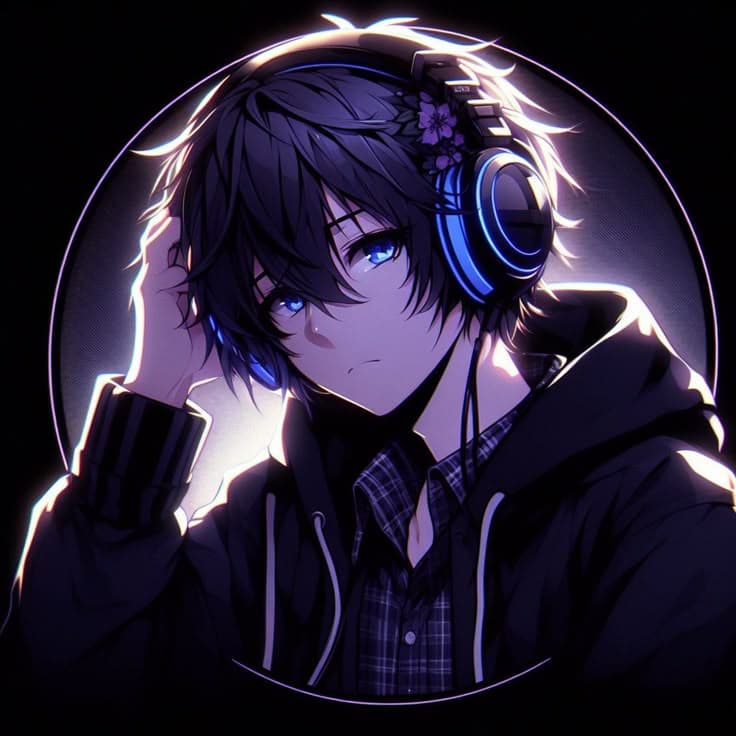 an anime character with headphones on