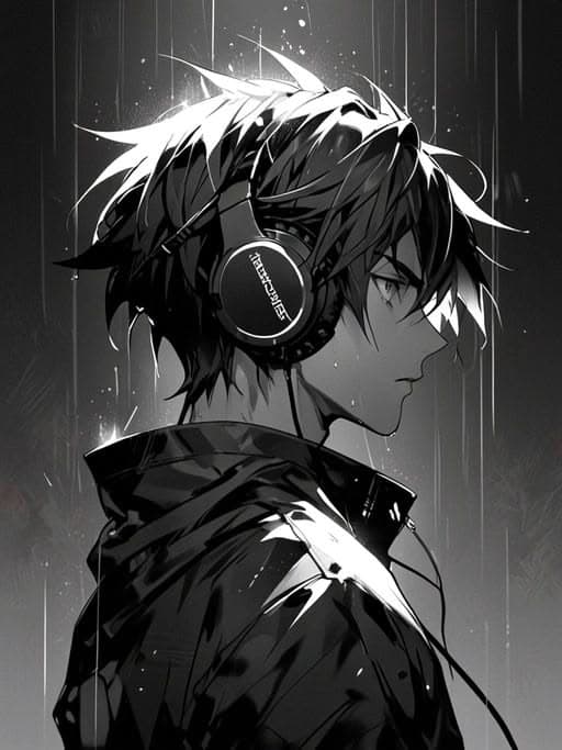 a man with headphones on standing in the rain