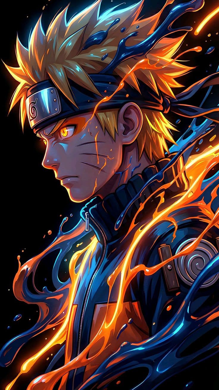 an anime character with flames on his chest