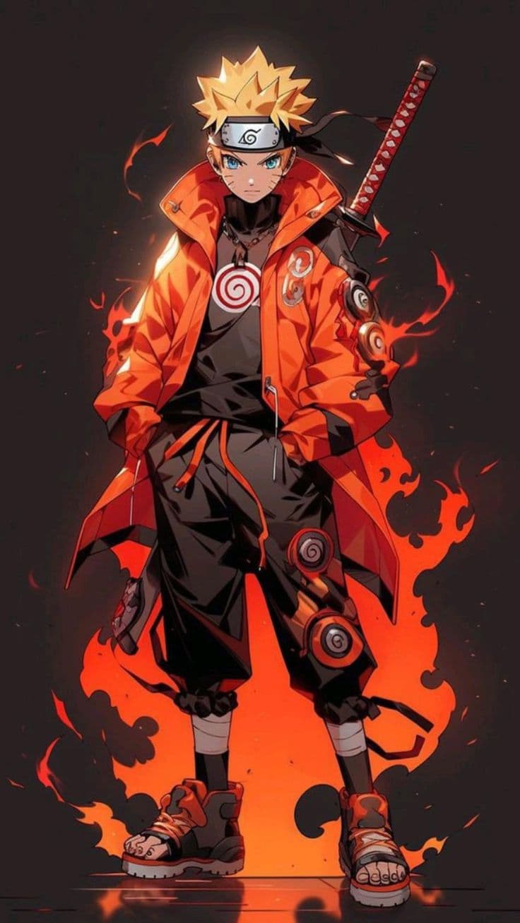 Naruto Fire Background, Cool Naruto Pictures, Naruto Wallpaper Drawing, Naruto Fire Style, Naruto Black And Orange Outfi