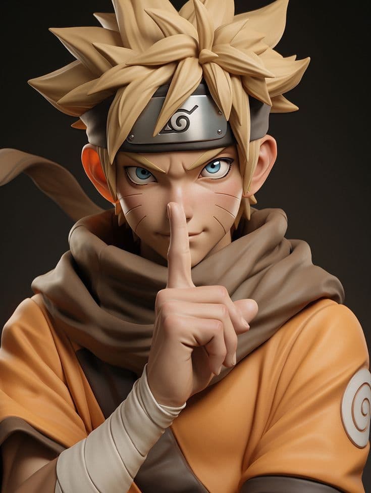 a close up of a statue of naruto pointing his finger at the camera