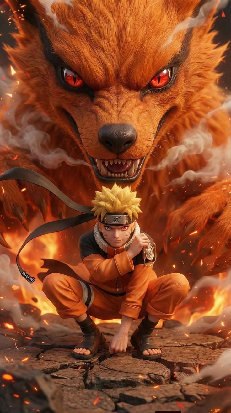 the character naruta is surrounded by fire and flames