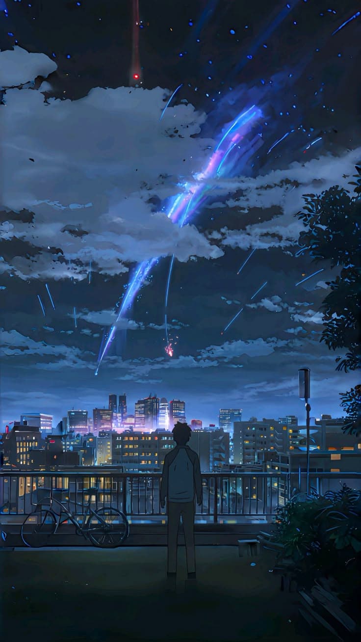 a man looking at fireworks in the sky