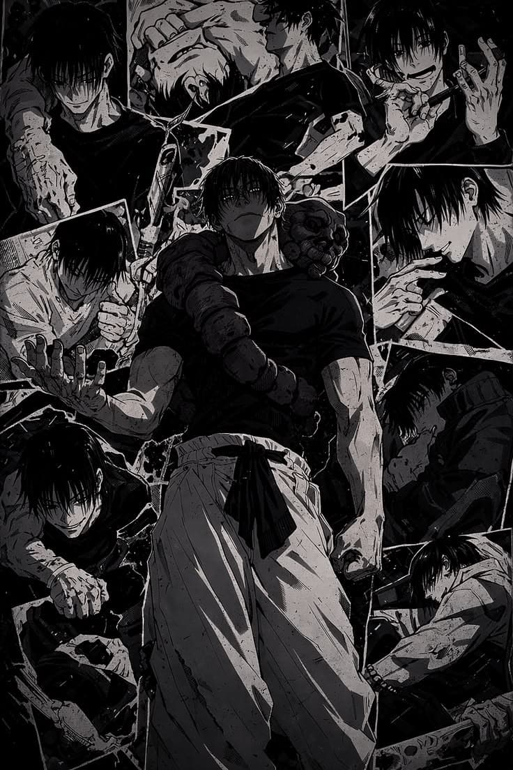 an anime scene with many people in the background and one man holding his arm out