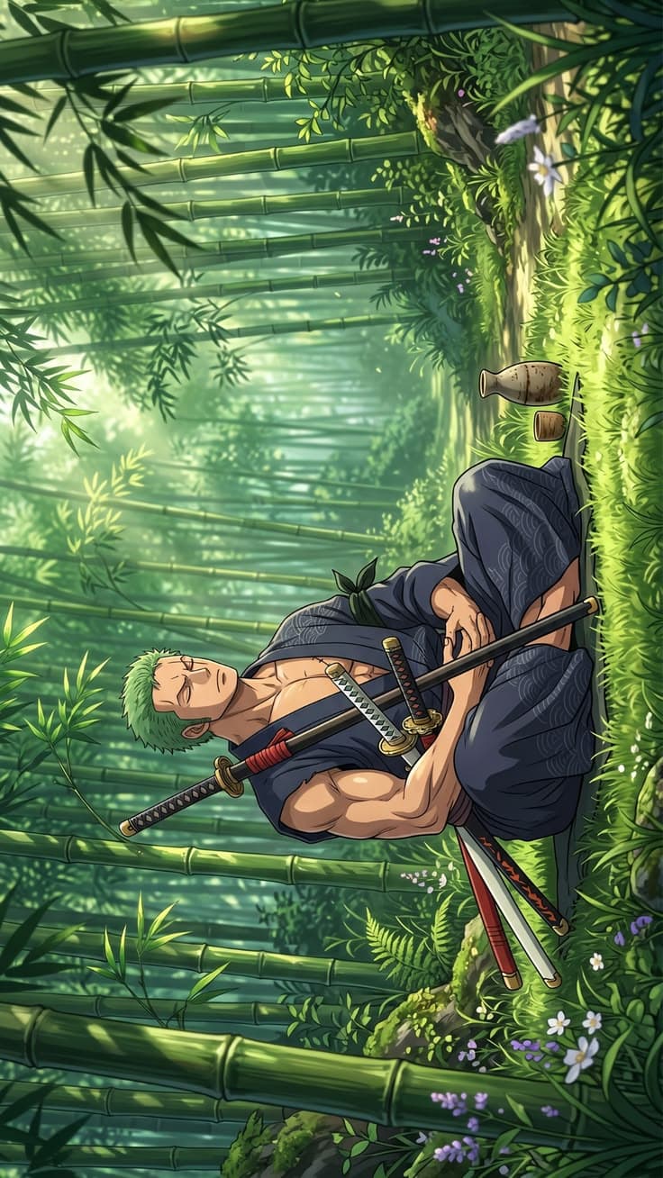 an anime character in the middle of a jungle