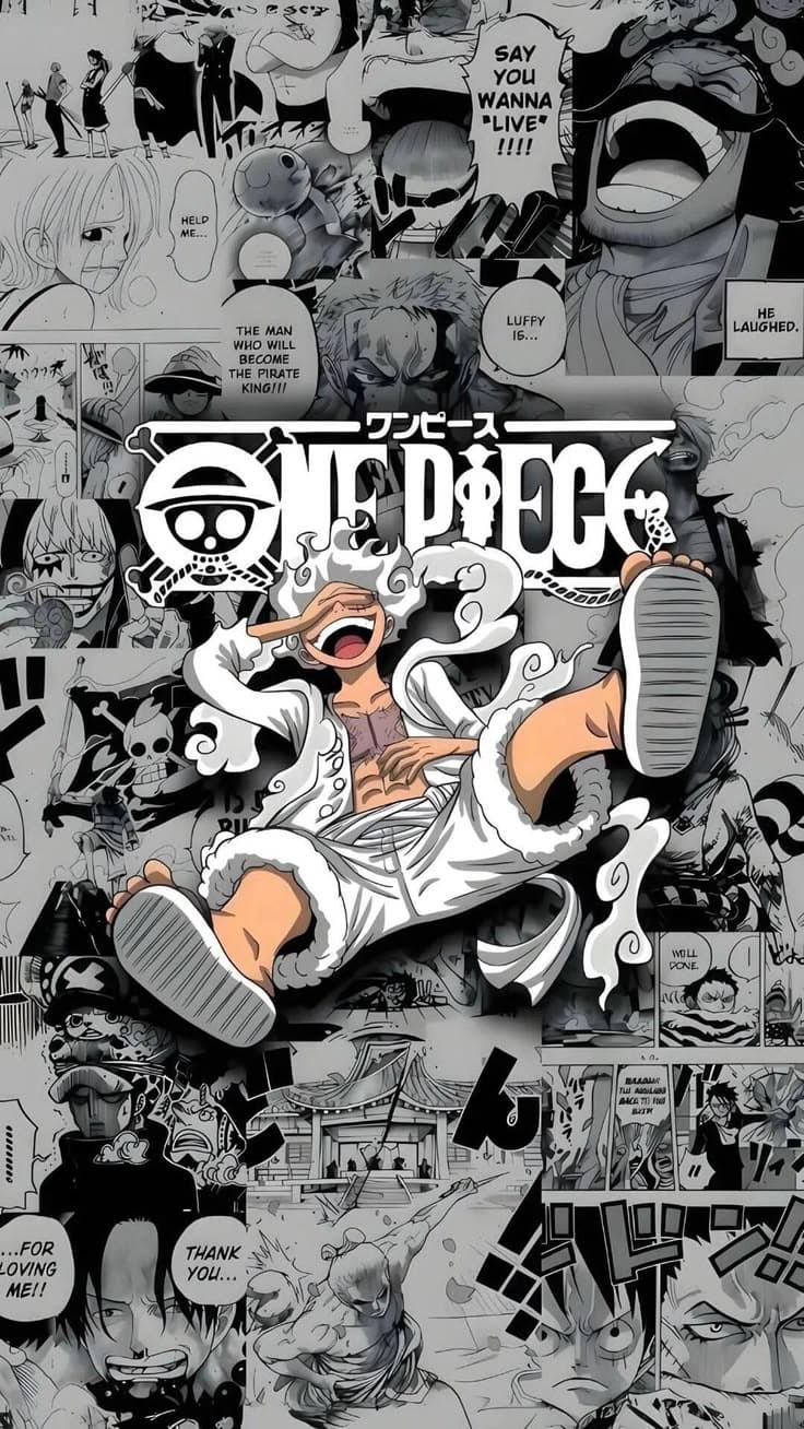 the cover to one piece, featuring an image of a man with his feet in the air
