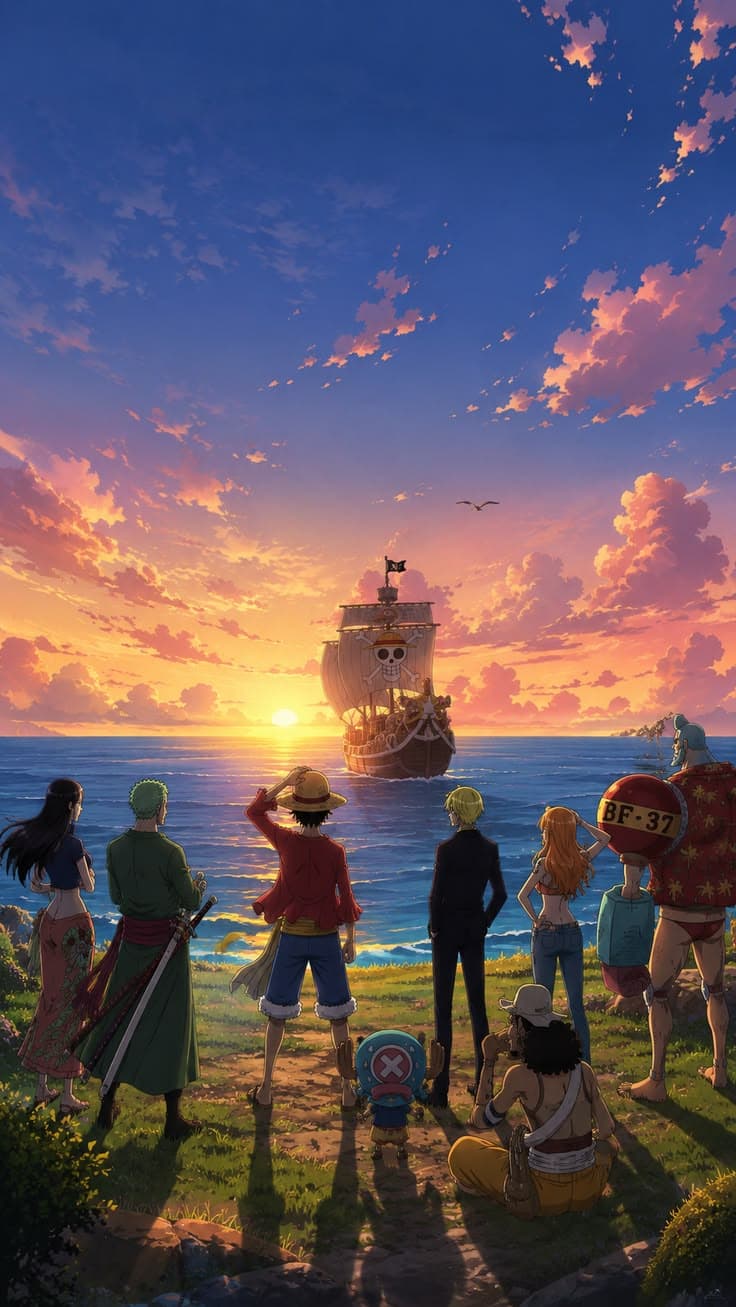 some people are standing in front of the ocean and looking at an old pirate ship