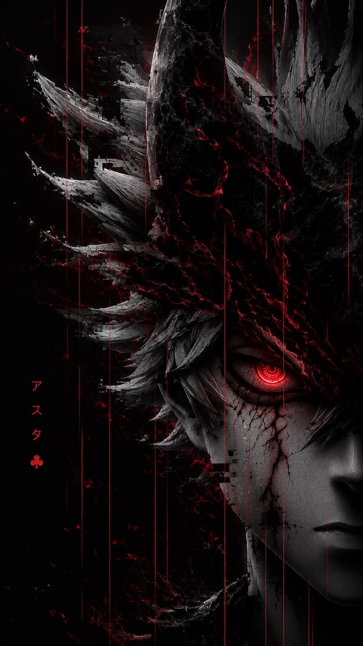 an anime character with red eyes and hair