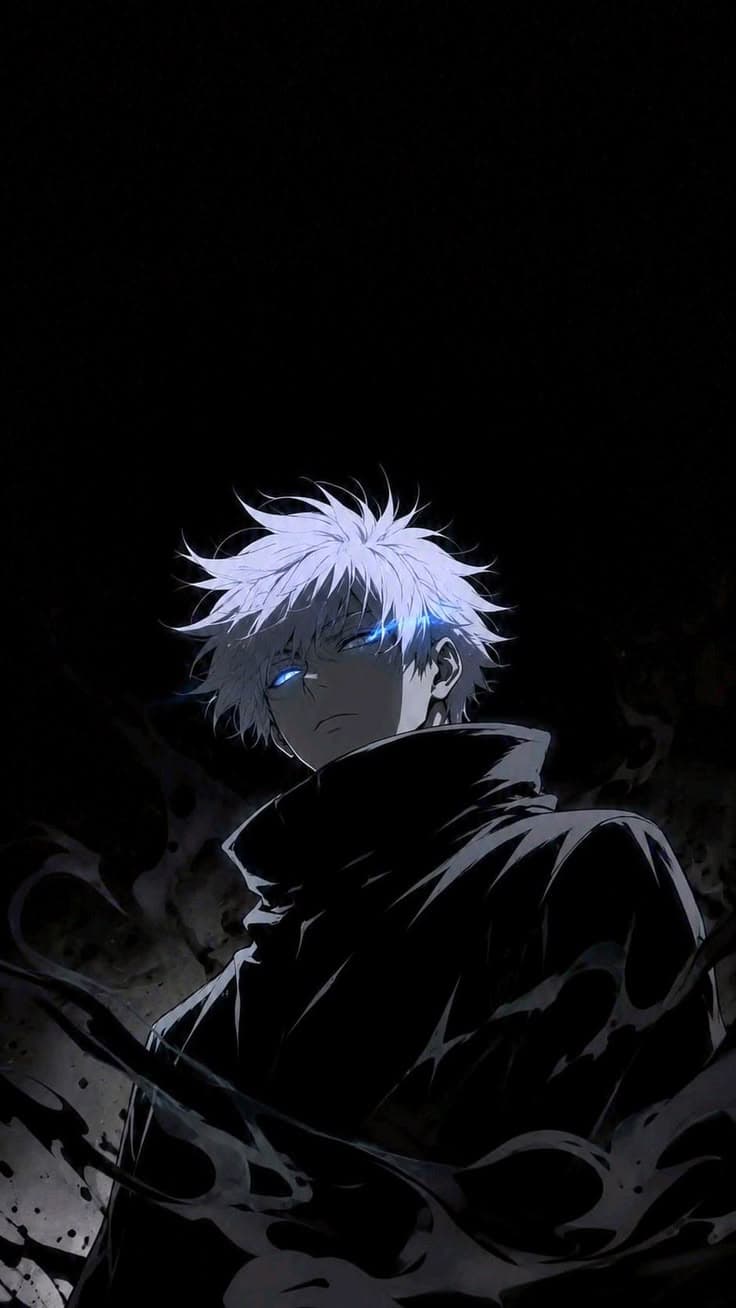 an anime character with white hair in the dark
