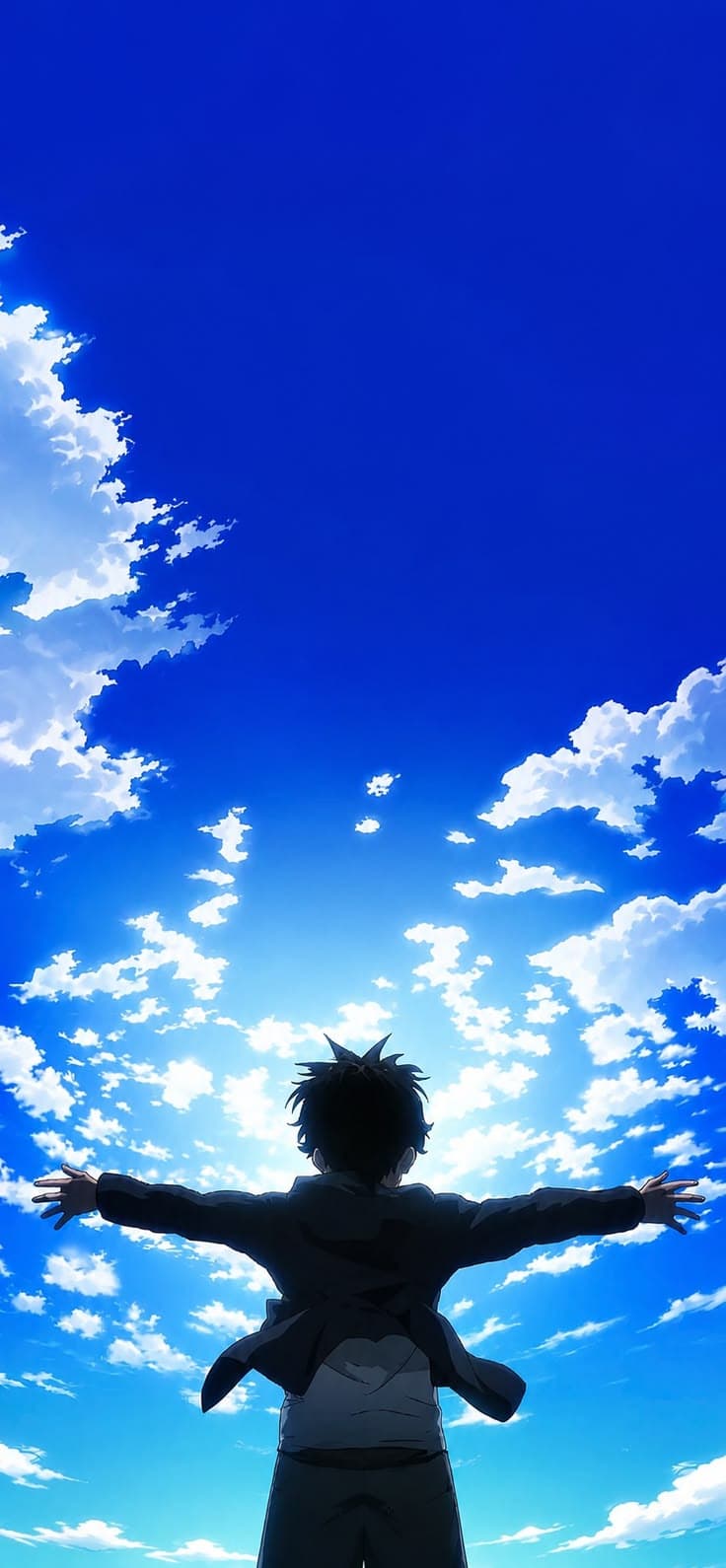 a person standing in front of a blue sky with clouds