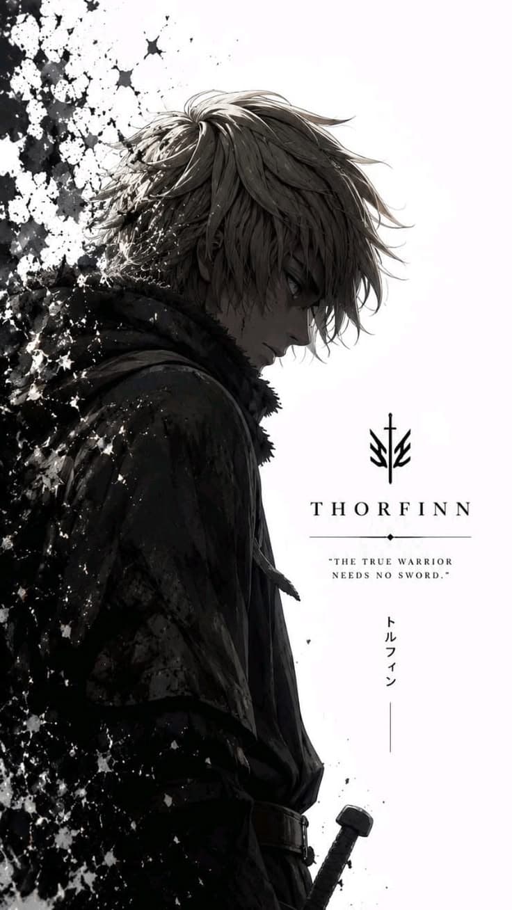 Transform your phone with this stunning 4K Thorfinn wallpaper inspired by Vinland Saga. Featuring a minimalist black and