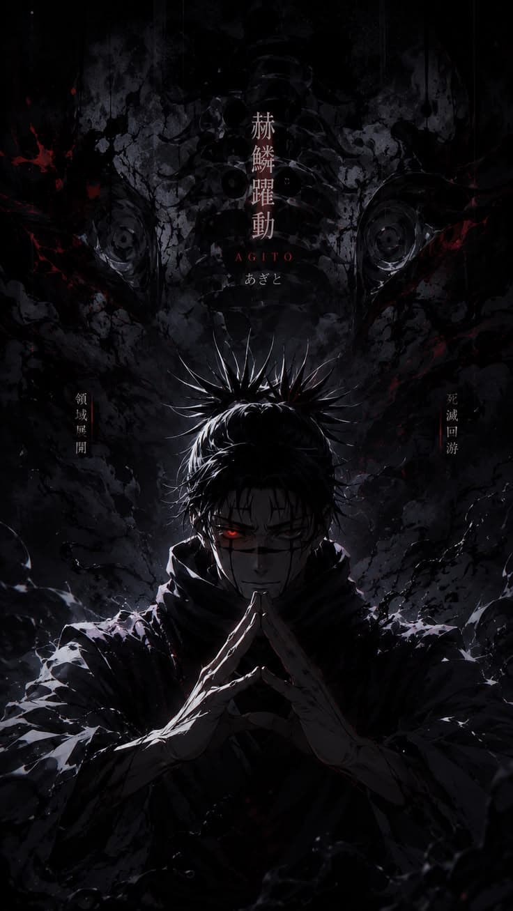 an anime character is sitting in the dark with his hands on his face and eyes closed