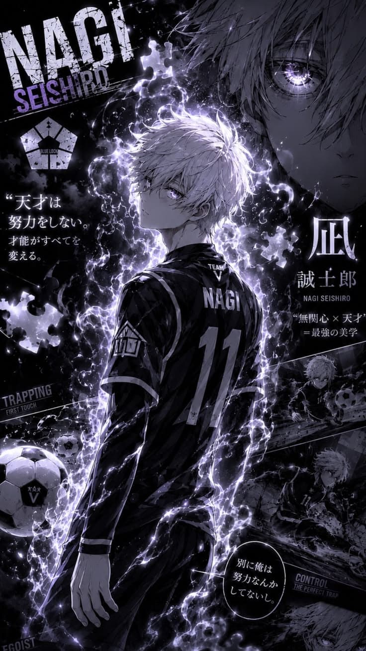 an anime character standing in front of a soccer ball with lightning coming out of his shirt