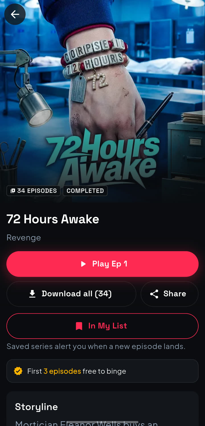 A series page, with the free episodes marked